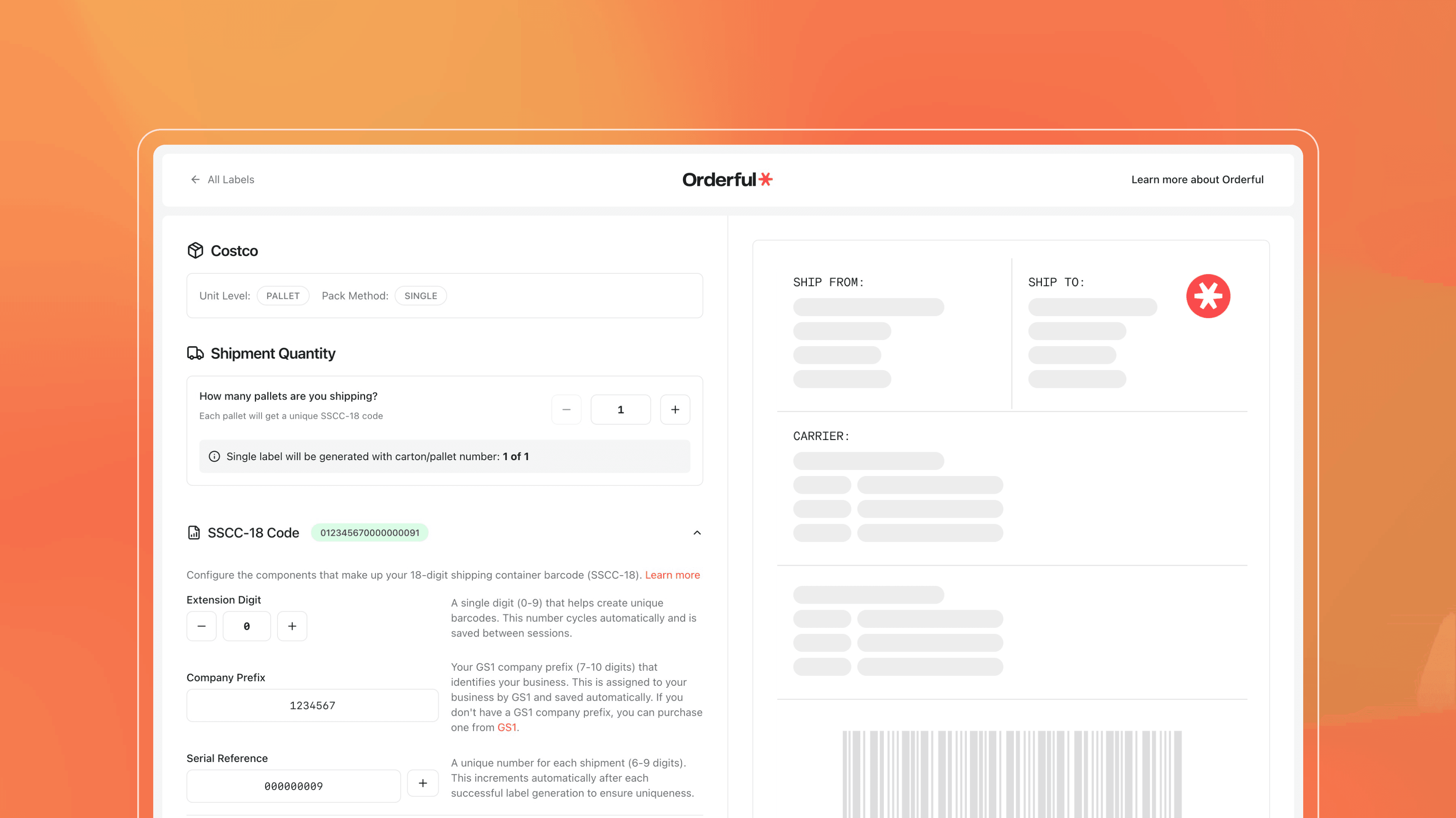 Orderful's GS1 Label Creator